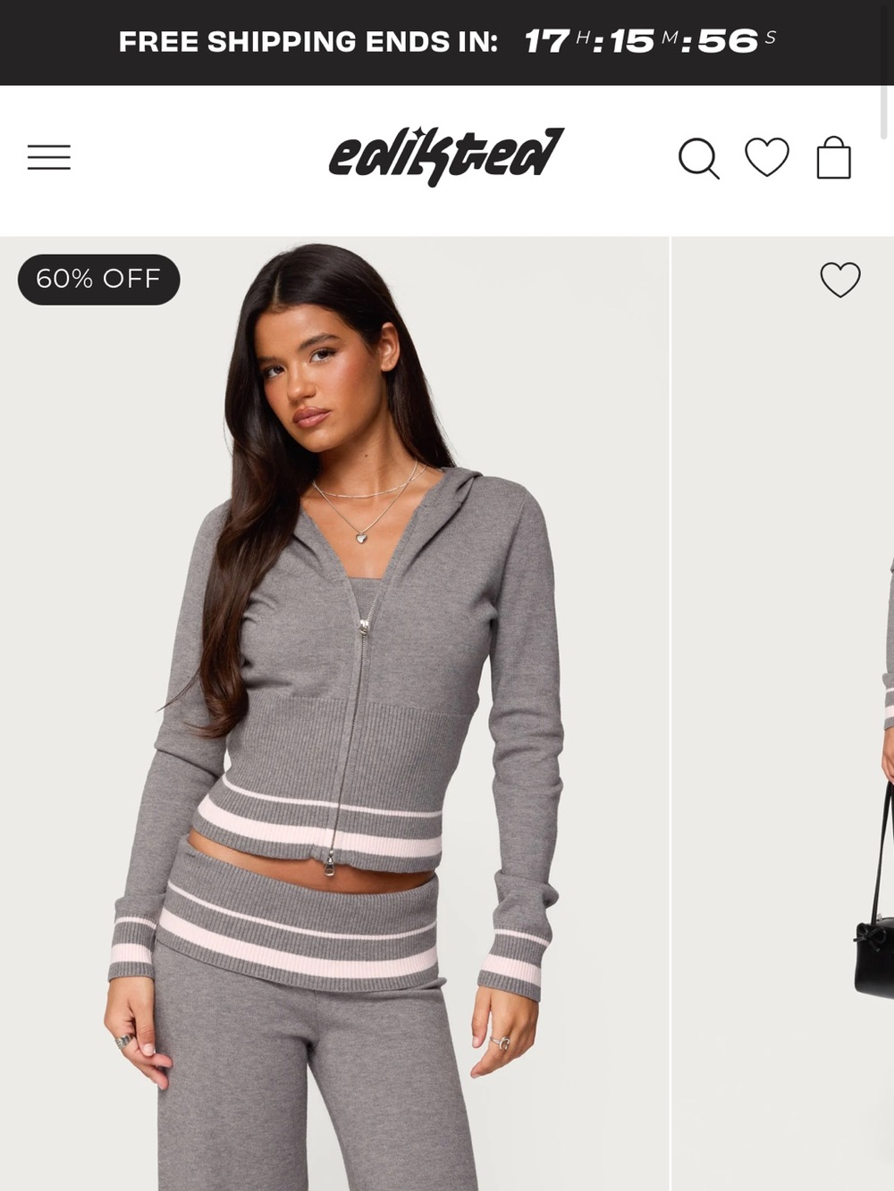 Edikted Kaliya Stripey Knit Zip Up Hoodie Pants set - Picture 2 of 2